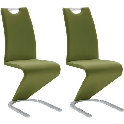 Set 2 scaune tapitate cu piele ecologica si picioare metalice, Amado Verde Olive / Crom, l45xA62xH102 cm