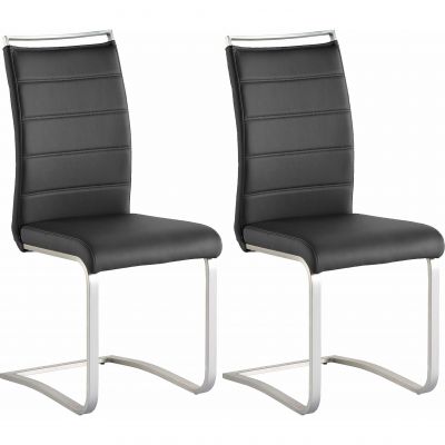 Set 2 scaune tapitate cu piele ecologica si picioare metalice, Pescara Negru / Crom, l42xA56xH102 cm
