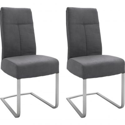 Set 2 scaune tapitate cu piele ecologica si picioare metalice, Talena Antracit / Gri, l47xA64xH104 cm