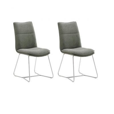 Set 2 scaune tapitate cu stofa si picioare metalice, Hampton II Verde Olive / Crom, l48xA65xH94 cm