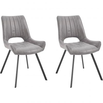 Set 2 scaune tapitate cu stofa si picioare metalice, Olympia Gri / Negru, l54xA56xH87 cm