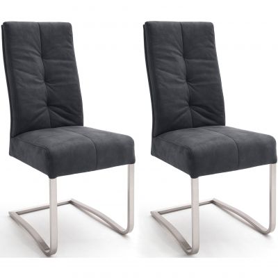 Set 2 scaune tapitate cu stofa si picioare metalice, Salva I Negru / Crom, l45xA63xH102 cm