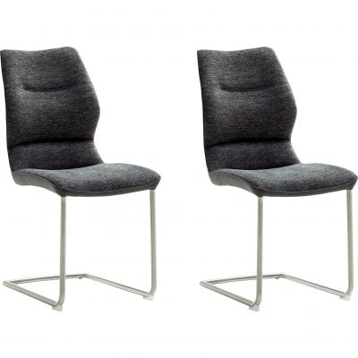 Set 2 scaune tapitate cu stofa si piele ecologica, cu picioare metalice, Orlando Swing Antracit / Crom, l46xA63xH92 cm