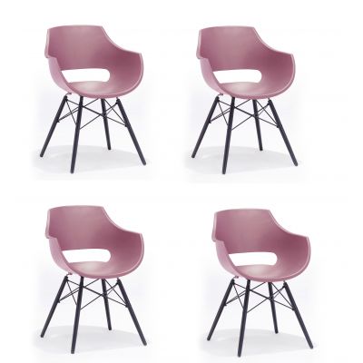 Set 4 scaune din plastic cu picioare de lemn Rockville Roz / Negru, l57xA58xH80 cm