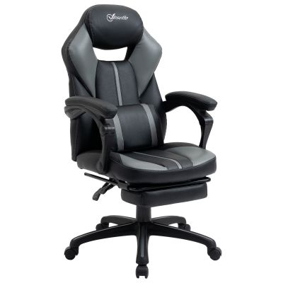 Scaun Birou Racing Tapitat cu Inaltime Reglabila, Scaun Ergonomic cu Suport pentru picioare Detasabil Imitatie de piele Negru-Gri Vinsetto | Aosom RO