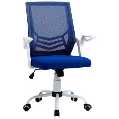 Scaun de Birou Ergonomic cu Cotiere si Suport Lombar, Fotoliu Birou Pivotant si Inaltime Reglabila din Tesatura Albastra Vinsetto | Aosom RO