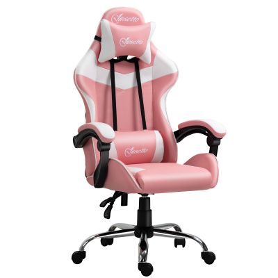 Scaun de Gaming Ergonomic cu Tetiera Vinsetto, Inaltime Reglabila su Rabatabil, Fotoliu Pivotant cu Roti, 63x67x119-127cm, Roz | Aosom RO