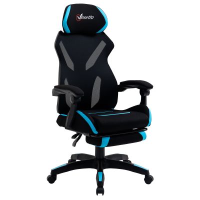 Scaun Gaming cu Suport Lombar, Scaun Birou Ergonomic cu Inaltime Reglabila din Tesatura Negru si Albastru, 65x65x119-129cm Vinsetto | Aosom RO