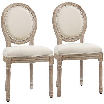 HOMCOM Set 2 Scaune Capitonate Vintage, Design Elegant, pentru Living sau Sufragerie, Albe | Aosom Romania ieftin