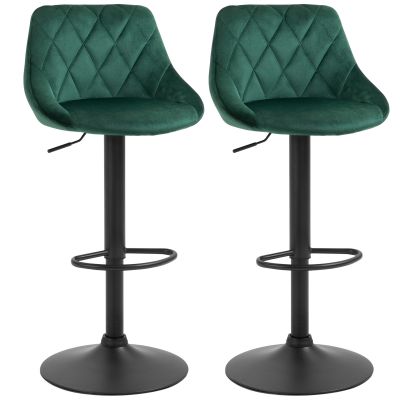 Set 2 Scaune de Bar Pivotante HOMCOM, Efect Catifelat, 51,5x48x83-104cm, Verde | AOSOM RO