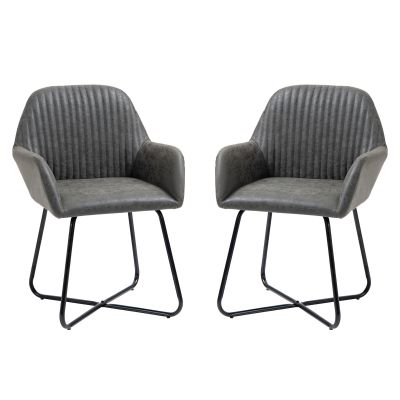 HOMCOM Set 2 Scaune Moderne Tapitate Imitație Piele Gri pentru Sufragerie Bucătărie sau Living 60x56.5x85cm | Aosom Romania