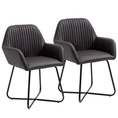 HOMCOM Set 2 Scaune Moderne pentru Sufragerie, Tapițate cu Piele Ecologică, 60x56,5x85 cm, Maro | Aosom Romania