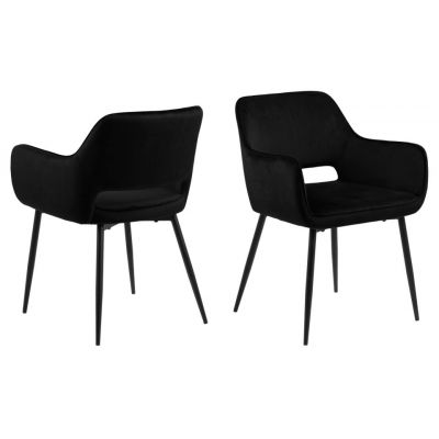 Set 2 scaune tapitate cu stofa si picioare metalice Ranja Velvet Negru, l56xA59,5xH79 cm