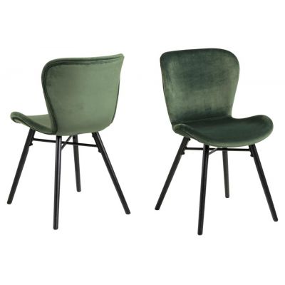 Set 2 scaune tapitate cu stofa si picioare din lemn Batilda A-1 Velvet Verde / Negru, l47xA53xH82,5 cm