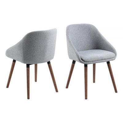 Set 2 scaune tapitate cu stofa si picioare din lemn, Nils Gri deschis / Nuc, l51,5xA55,5xH77,5 cm