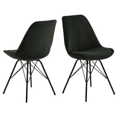 Set 2 scaune tapitate cu stofa si picioare metalice Eris Verde inchis / Negru, l48,5xA54xH85,5 cm
