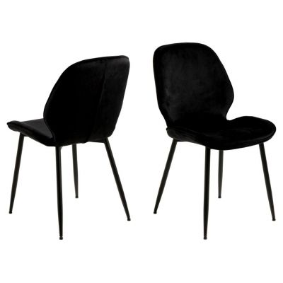 Set 2 scaune tapitate cu stofa si picioare metalice Femke Velvet Negru, l47,5xA57,5xH85 cm