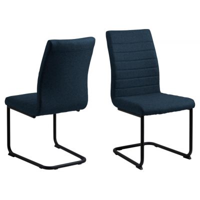 Set 2 scaune tapitate cu stofa si picioare metalice Gudrun Albastru inchis / Negru, l47,5xA63,5xH95,5 cm