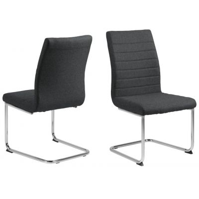 Set 2 scaune tapitate cu stofa si picioare metalice Gudrun Gri inchis / Crom, l47,5xA63,5xH95,5 cm