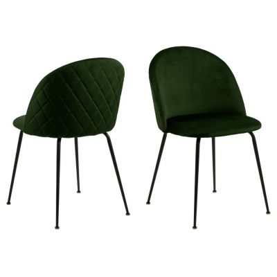 Set 2 scaune tapitate cu stofa si picioare metalice, Louise Velvet Verde / Negru, l49,5xA54xH80,5 cm