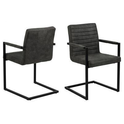 Set 2 scaune tapitate cu stofa si picioare metalice, Michelle Plus Antracit / Negru, l58xA49xH88 cm