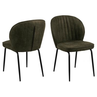 Set 2 scaune tapitate cu stofa si picioare metalice, Patricia Verde Olive / Negru, l52xA57,5xH82 cm