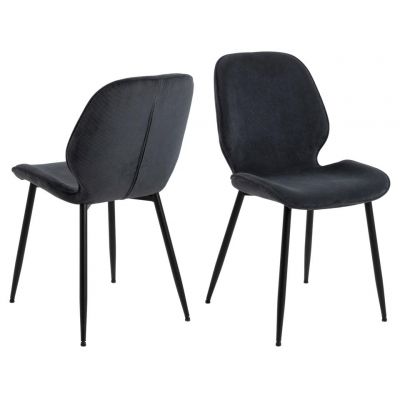 Set 4 scaune tapitate cu stofa si picioare metalice Femke Antracit / Negru, l47,5xA57,5xH85 cm
