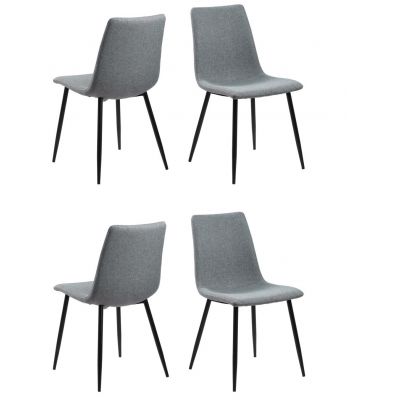Set 4 scaune tapitate cu stofa si picioare metalice, Winnie Gri deschis / Negru, l45xA56,5xH85 cm