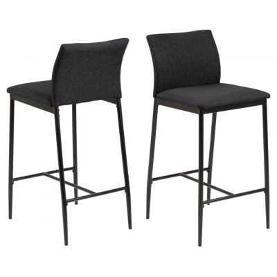 Set 2 scaune de bar tapitate cu stofa si picioare metalice Demina Small Gri inchis / Negru, l41,5xA48,5xH90,5 cm