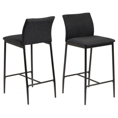 Set 2 scaune de bar tapitate cu stofa si picioare metalice Demina Small Gri inchis / Negru, l41,5xA48,5xH90,5 cm Set 2 scaune de bar tapitate cu stofa si picioare metalice Demina Small Gri inchis / Negru, l41,5xA48,5xH90,5 cm