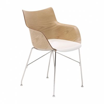 Scaun Kartell Smart Wood Q/Wood design Philippe Stark Basic Veneer Light wood - sezut alb picioare crom Scaun Kartell Smart Wood Q/Wood design Philippe Stark Basic Veneer Light wood - sezut alb picioare crom