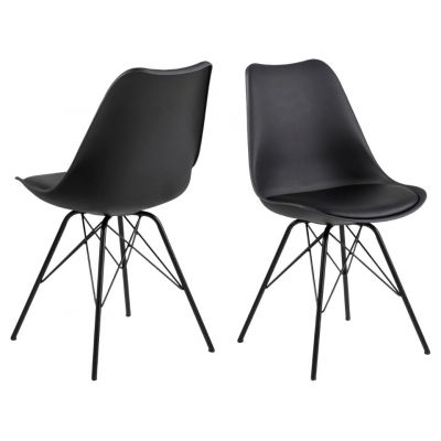 Set 2 scaune din plastic, sezut tapitat cu piele ecologica si picioare metalice Eris Negru, l48,5xA54xH85,5 cm
