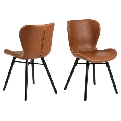 Set 2 scaune tapitate cu piele ecologica si picioare metalice Batilda A-1 Maro / Negru, l47xA53xH82,5 cm