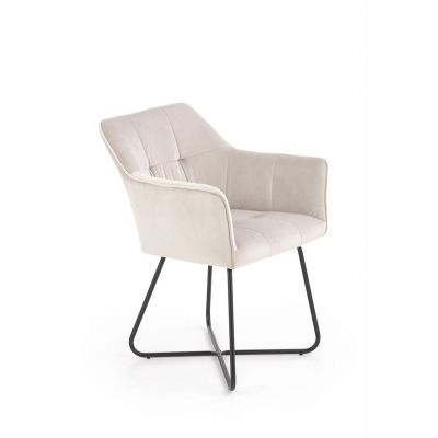 Scaun tapitat cu stofa si picioare metalice, Kai-377 Velvet Bej Deschis / Negru, l60xA62xH81 cm