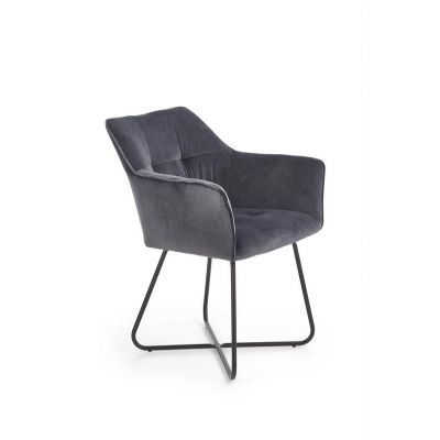 Scaun tapitat cu stofa si picioare metalice, Kai-377 Velvet Gri / Negru, l60xA62xH81 cm