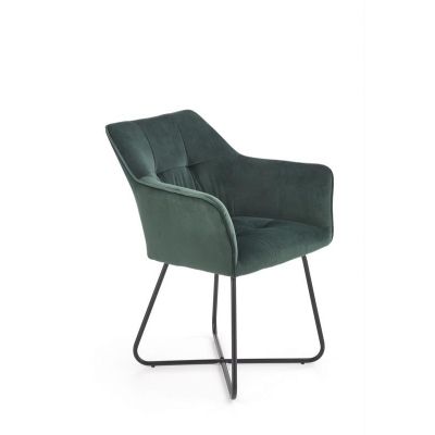 Scaun tapitat cu stofa si picioare metalice, Kai-377 Velvet Verde Inchis / Negru, l60xA62xH81 cm