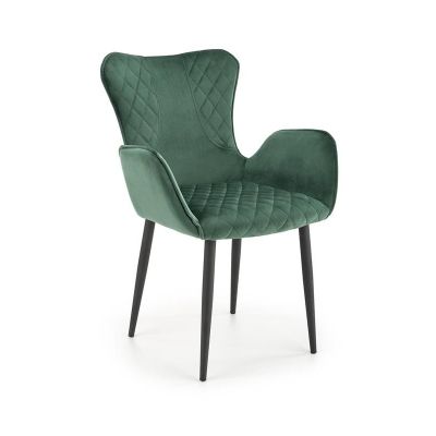 Scaun tapitat cu stofa si picioare metalice, Kai-427 Velvet Verde inchis / Negru, l56xA56xH80 cm