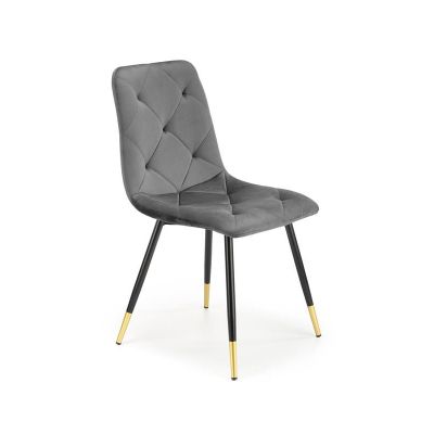 Scaun tapitat cu stofa si picioare metalice, Kai-438 Velvet Gri / Negru / Auriu, l45xA50xH86 cm