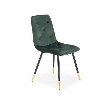 Scaun tapitat cu stofa si picioare metalice, Kai-438 Velvet Verde Inchis / Negru / Auriu, l45xA50xH86 cm
