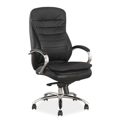 Scaun de birou directorial tapitat cu piele naturala si ecologica, Qwin-154 L Negru, l65xA53xH116-122 cm