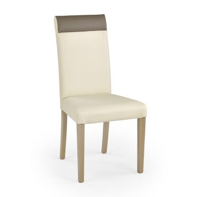 Scaun tapitat cu piele ecologica, cu picioare din lemn Norbi Cream / Sonoma Oak, l47xA60xH99 cm