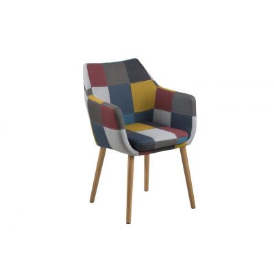 Scaun tapitat cu stofa si picioare din lemn Nora Multicolor / Stejar, l58xA58xH84 cm Scaun tapitat cu stofa si picioare din lemn Nora Multicolor / Stejar, l58xA58xH84 cm