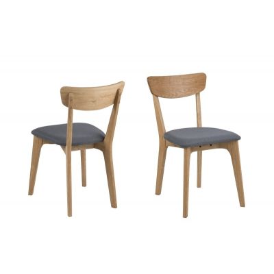 Set 2 scaune din lemn, tapitate cu stofa Taxi Gri Inchis / Stejar, l45xA49xH84 cm