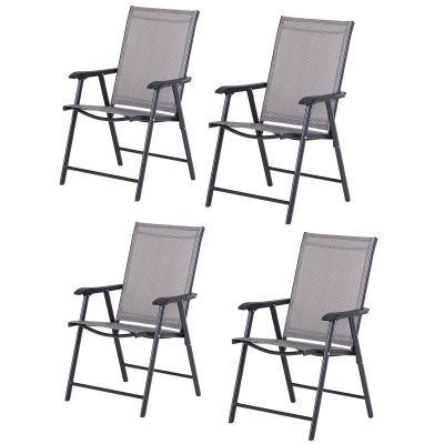 Outsunny Set de 4 Scaune Pliabile din Oțel și Textilen Gri, 58 x 64  x 94 cm, Negru