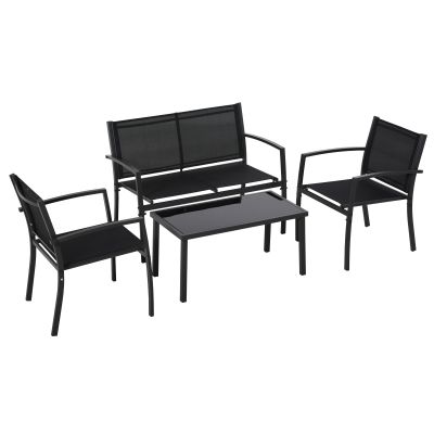 Outsunny Set de Gradina 4 bucati cu Masuta de cafea, 2 Scaune si o Panca in Metal, Negru | Aosom Romania