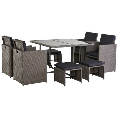 Outsunny Set Mobilier Grădină Extern Ratan 9 Piese, Masă, 4 Scaune, 4 Taburete, Maro | Aosom Romania Outsunny Set Mobilier Grădină Extern Ratan 9 Piese, Masă, 4 Scaune, 4 Taburete, Maro | Aosom Romania