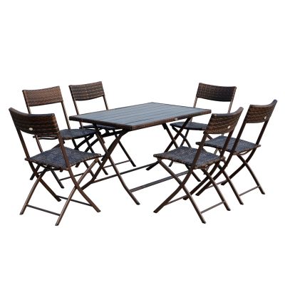 Set Mobilier Pe Rattan cu Masa de Pranz 120×70×71cm si 6 Scaune Pliabile de Gradina 61×46×84cm, Maro Outsunny | Aosom RO