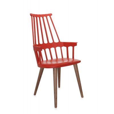Set 2 scaune Kartell Comback design Patricia Urquiola rosu portocaliu - stejar