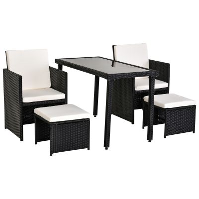 Set Mobila de Gradina Rattan 5 Buc Outsunny, cu Perne Combinate Rectangulare, Negru | Aosom RO