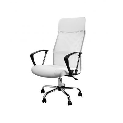 Scaun birou directorial, Piele sintetica si plasa, Alb